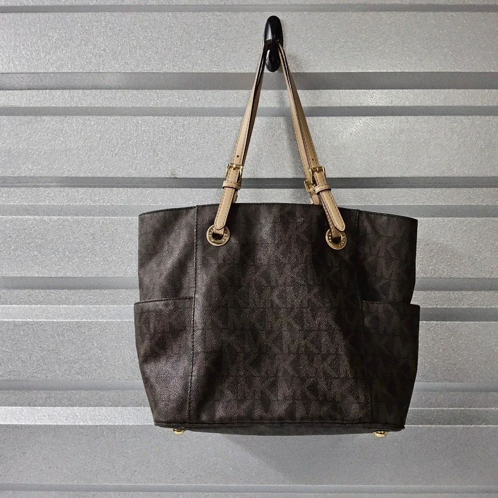 Michael Kors Tote Bag Purse Satchel Brown Signature Print Shoulder Bag - Picture 10 of 16